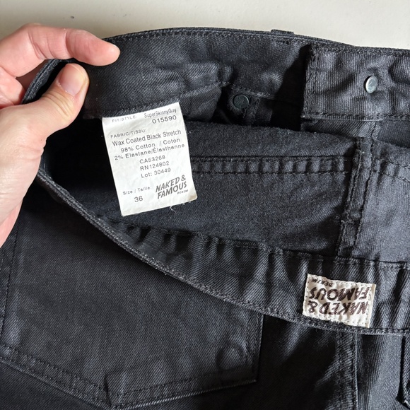 Naked & Famous Super Skinny Guy Wax Coated Stretch Jeans - Men's Size 36*32 - Picture 4 of 10